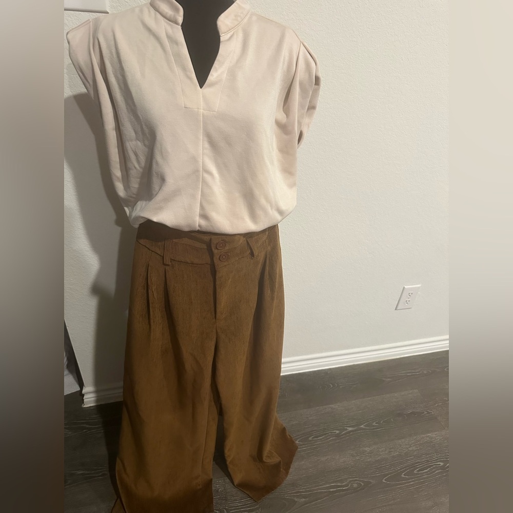 Cider Cream Top & Brown Wide leg pants